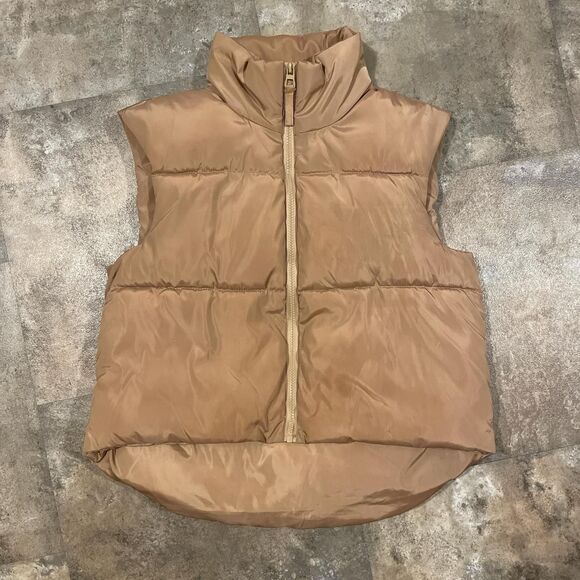 cisono tan beige zip up puffer vest size medium - Picture 1 of 6